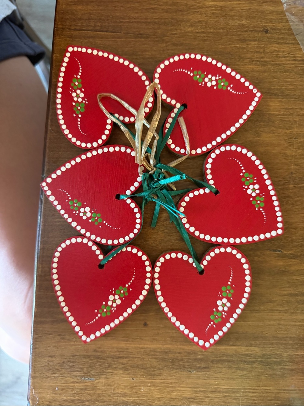 Vintage Hand-Painted Wooden Heart Christmas Ornaments Set of 6 holiday decor